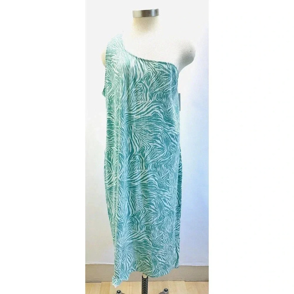 NWT NINE WEST Women Sleeveless Pullover One Shoulder Green Blue Dress Plus Sz 3X - Picture 1 of 12